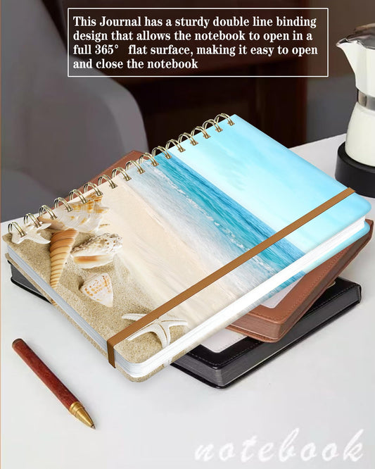 Spiral Journal Notebook for Women, Hardcover A5 College Ruled Notebook, 60 Sheet, Thick Paper, Cute Lined Journal for School, Office & Work, 6 x 8.4 in(Beach) - color: Beach