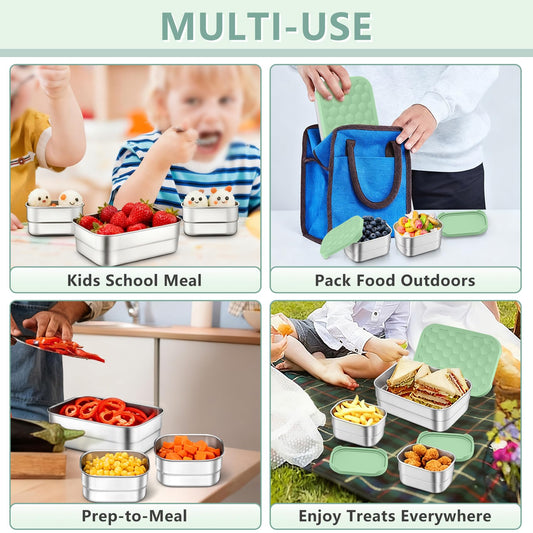 TeamFar Stainless Steel Lunch Box, Food Snack Storage Bento Containers with Silicone Lids for Kids Adults to School Work, Kids Friendly & Dishwasher Safe, Leak-Proof & Easy Open, 25OZ + 8OZ*2 (Green) - color: Green